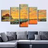 Ship And House Sunset Beautiful - Space 5 Panel Canvas Art Wall Decor