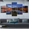 Ship Trees Sunrise - Nature 5 Panel Canvas Art Wall Decor