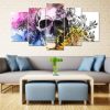 Skull And Flowers 5 - Abstract 5 Panel Canvas Art Wall Decor