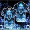 Skull Blue Flame Skeleton Drummer Hawaiian Shirt