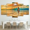 Sky Clouds Sun Rays Lake Sailboat - Nature 5 Panel Canvas Art Wall Decor