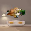 Small Bridge Waterfall - Nature 5 Panel Canvas Art Wall Decor