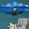 Snow Mountain Blue Sky White Cloud Lake - Nature 5 Panel Canvas Art Wall Decor