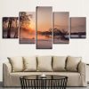 Snowy Field At Sunrise - Nature 5 Panel Canvas Art Wall Decor