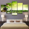 Spring Stone Bamboo Flowing Water - Nature 5 Panel Canvas Art Wall Decor