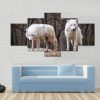 Staring White Wolves Couple - Animal 5 Panel Canvas Art Wall Decor