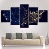 Starry Sky Map Of The World - Space 5 Panel Canvas Art Wall Decor
