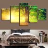 Sunlight Trees - Nature 5 Panel Canvas Art Wall Decor