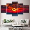 Sunset And Sea - Nature 5 Panel Canvas Art Wall Decor