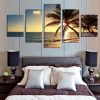 Sunset Beach Coconut Palm Tree Seascape Summer - Nature 5 Panel Canvas Art Wall Decor