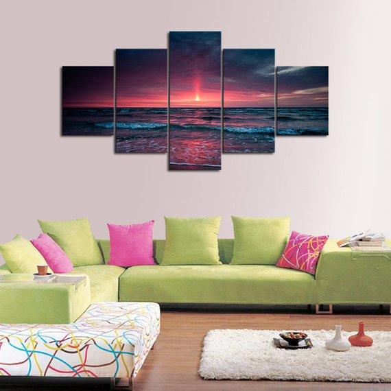 Sunset Flash - Nature 5 Panel Canvas Art Wall Decor Sunset Flash - Nature 5 Panel Canvas Art Wall Decor