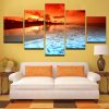 Sunset Glow Beach Sea Waves Seascape - Nature 5 Panel Canvas Art Wall Decor