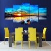 Sunset In The Water 2 - Nature 5 Panel Canvas Art Wall Decor