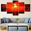 Sunset & Landing Plane - Airplane 5 Panel Canvas Art Wall Decor