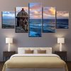 Sunset Lighthouse Sea Waves - Space 5 Panel Canvas Art Wall Decor