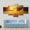 Sunset On Egyptian Pyramids Under Dark Clouds - Nature 5 Panel Canvas Art Wall Decor