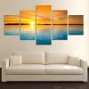 Sunset Sea Blue Water - Nature 5 Panel Canvas Art Wall Decor