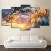 Sunset Surfing - Nature 5 Panel Canvas Art Wall Decor