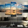 Surfers Sunset Ocean - Nature 5 Panel Canvas Art Wall Decor