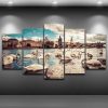 Swans Lake City Building - Animal 5 Panel Canvas Art Wall Decor