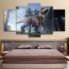 T-Rex Tyrannosaurus Rex In The Forest - Animal 5 Panel Canvas Art Wall Decor