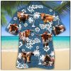 Texas Longhorn Cattle Blue Tribal Hawaiian Shirt