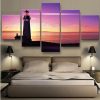 The Lighthouse Rosy Clound - Nature 5 Panel Canvas Art Wall Decor