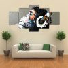 Thinking Gorilla Monkey Music - Animal 5 Panel Canvas Art Wall Decor