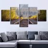 Train Tracks And Animal Deer Scenery - Animal 5 Panel Canvas Art Wall Decor