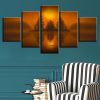 Tree Lake And Sun - Nature 5 Panel Canvas Art Wall Decor