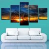Tree Sunset Sunshine 01 - Nature 5 Panel Canvas Art Wall Decor