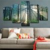 Trees Forest Sunshine - Nature 5 Panel Canvas Art Wall Decor
