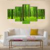 Trees In A Green Forest In Spring - Nature 5 Panel Canvas Art Wall Decor