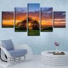 Trees Sunset - Nature 5 Panel Canvas Art Wall Decor