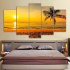 Tropical Beach Sunset Palm Tree - Ocean 5 Panel Canvas Art Wall Decor