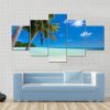 Tropical Beach With Palm Trees At Palau - Nature 5 Panel Canvas Art Wall Decor