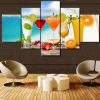 Tropical Drinks Bar Cocktails Liquor - Abstract 5 Panel Canvas Art Wall Decor