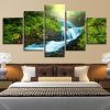 Tropical Rain Forest Waterfall - Nature 5 Panel Canvas Art Wall Decor