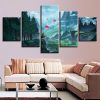 Umbrella Forest Mountain - Nature 5 Panel Canvas Art Wall Decor