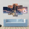 Uturistic Alien City At Lunar Eclipse - Abstract 5 Panel Canvas Art Wall Decor