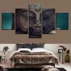 Vintage Stone Buddha - Religion 5 Panel Canvas Art Wall Decor