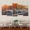 Volkswagen Beetle Car On Retro Sunset - Automative 5 Panel Canvas Art Wall Decor