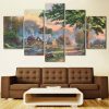 Water Turns Windmills House Trees - Nature 5 Panel Canvas Art Wall Decor