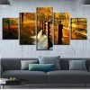 Waterfall Forest Bridge - Nature 5 Panel Canvas Art Wall Decor