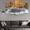 Waterfalls And Red Leaves - Nature 5 Panel Canvas Art Wall Decor