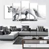 White Wol 2 - Animal 5 Panel Canvas Art Wall Decor
