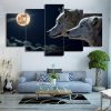 White Wolf Moon Night - Animal 5 Panel Canvas Art Wall Decor