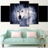 White Wolf in Dark - Animal 5 Panel Canvas Art Wall Decor