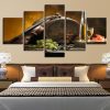 Wine Barrel Violin Grapes - Nature 5 Panel Canvas Art Wall Decor