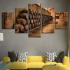 Wine Cellar Oak Barrels - Wine 5 Panel Canvas Art Wall Decor
